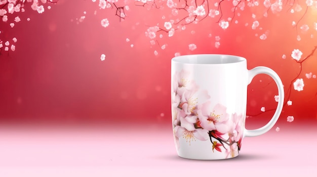 White mug templet design with flower and clean background