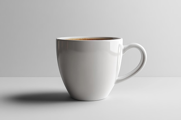 A White Mug with Coffee on a White Surface