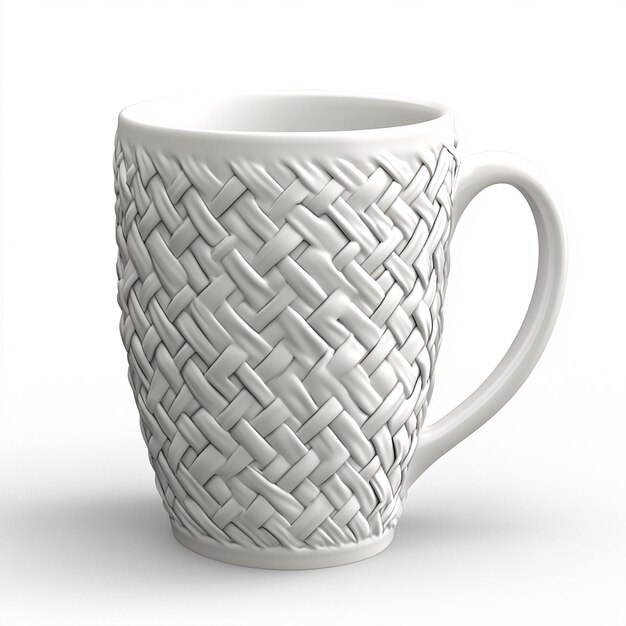 Photo a white mug with a pattern of geometric shapes on it