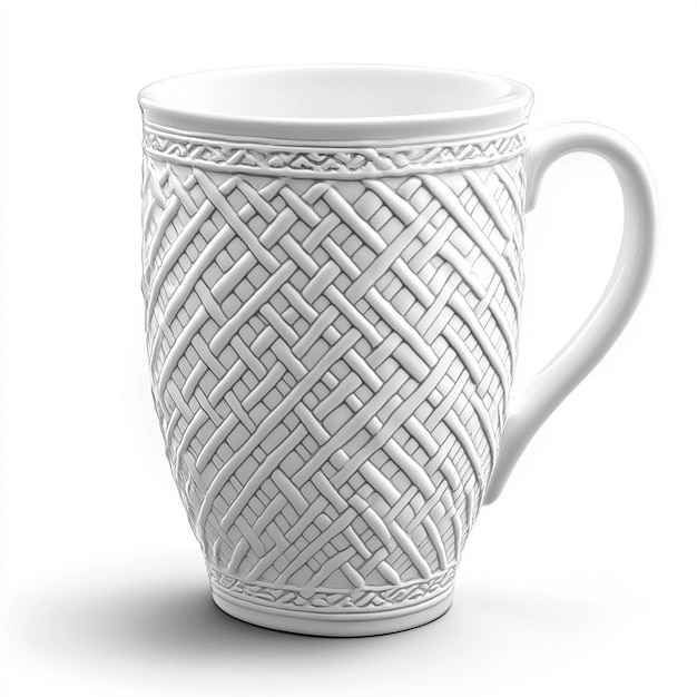 Photo a white mug with a pattern of a pattern on it