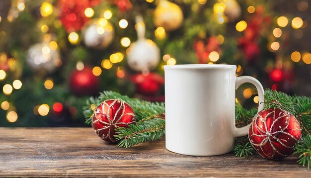 a white mug with a red ball on the front