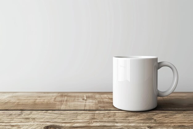 Photo white mug on a wooden table with a white background