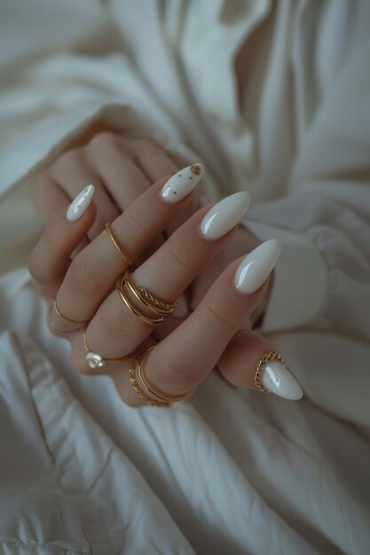 White Nails with Gold Earrings AI Icon