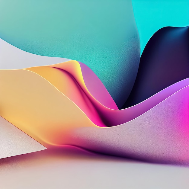 White and neon colors liquid wavy fluid abstract background Undulating relief 3D illustration