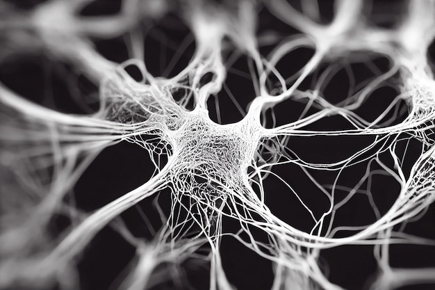 White neurons magnified under microscope brain neural pathways Generative AI