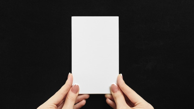 White note presentation card hands mockup paper