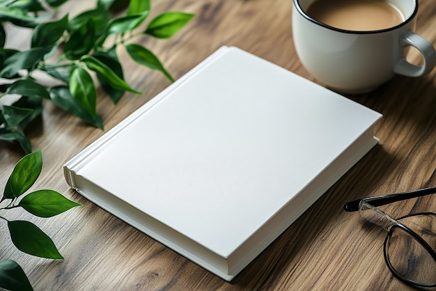 Photo a white notebook with a cup of coffee and a cup of coffee