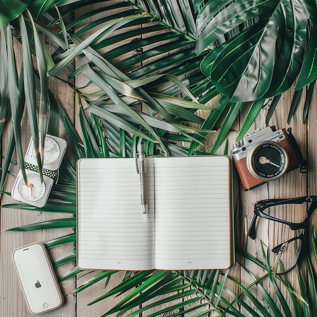 Photo a white notebook with a pen on it and a pen on a table