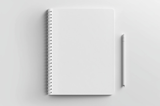 A white notebook with a white pen on a white surface.