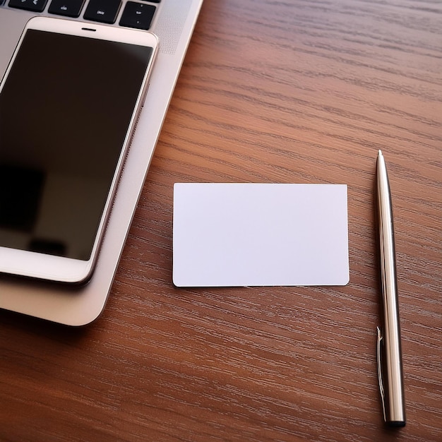 a white notepad sits next to a pen and a pen on a wooden table