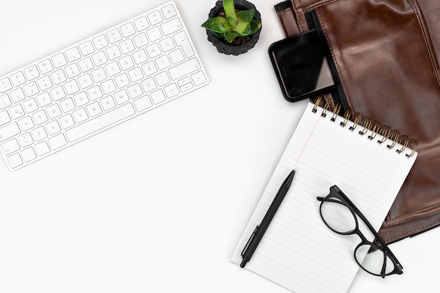 White office desk table layout