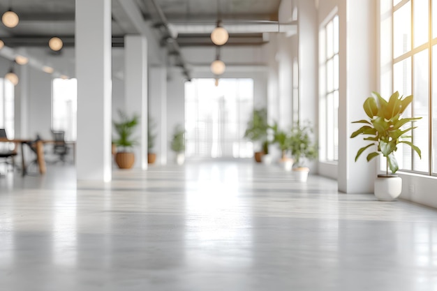 A white office with plants on the floor