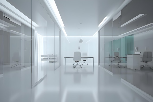 A white office with a white wall and a white chair