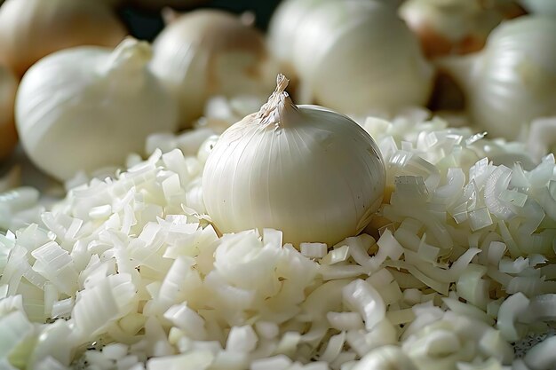 White Onion Chopped and Whole Closeup Photo