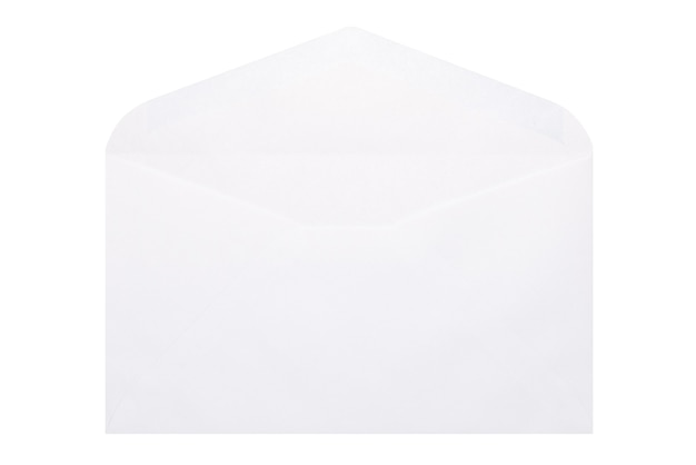 White open envelope isolated on white background.