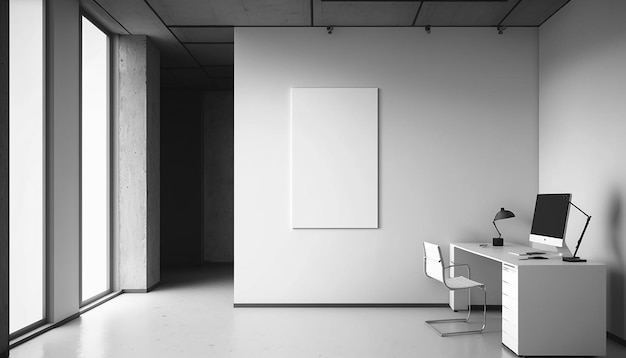 White open space office corner with mock up wall Generative AI