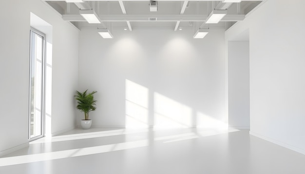 White open space office interior mock up wall isolated with white highlights