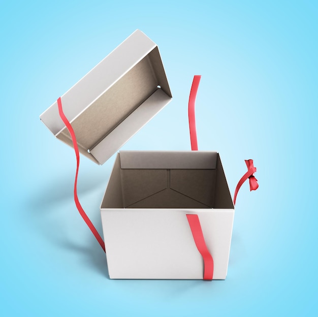 White open Square Gift Box with Red Ribbon and Bow 3d render