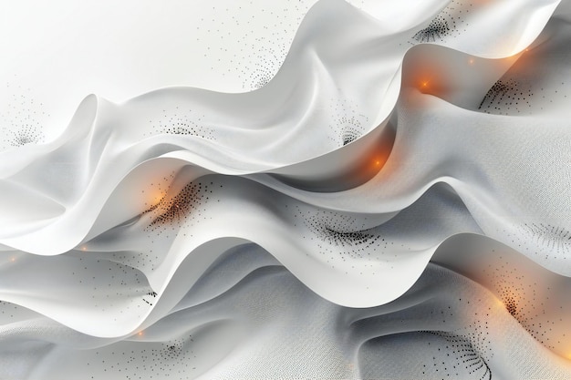 a white and orange abstract painting of a white wavy foamy and orange light