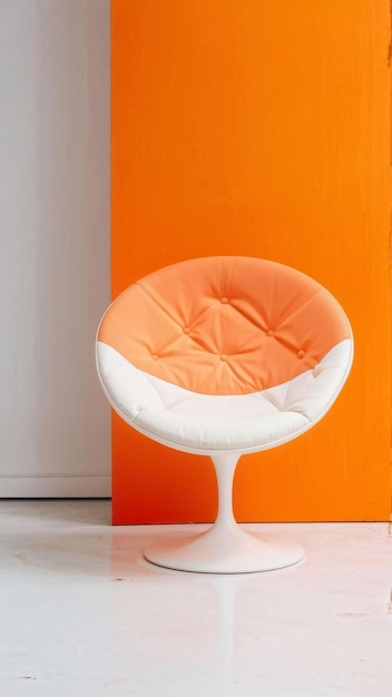 Photo a white and orange chair with a white cushion that says quot oclock quot