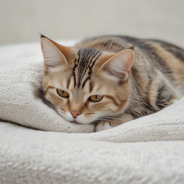 White Orange and Gray Tabby Cat Lying on Gray Textile