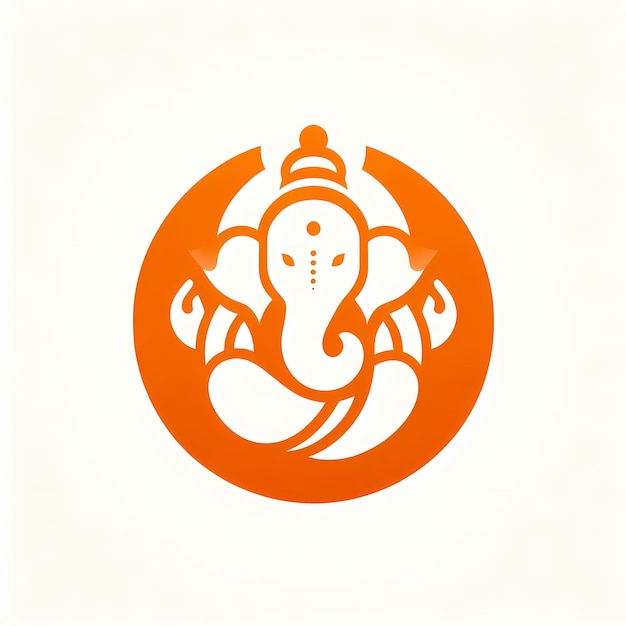 a white and orange symbol with a symbol of a deity on it