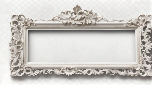 white ornate antique picture or photo frame isolated over a transparent background