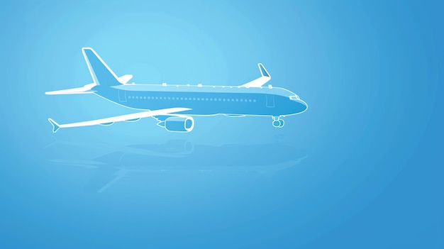 A white outline of an airplane against a light blue background