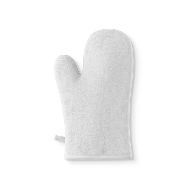 A white oven glove with a white label.