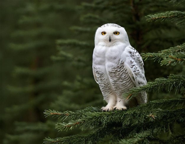 a white owl is sitting on a tree branch