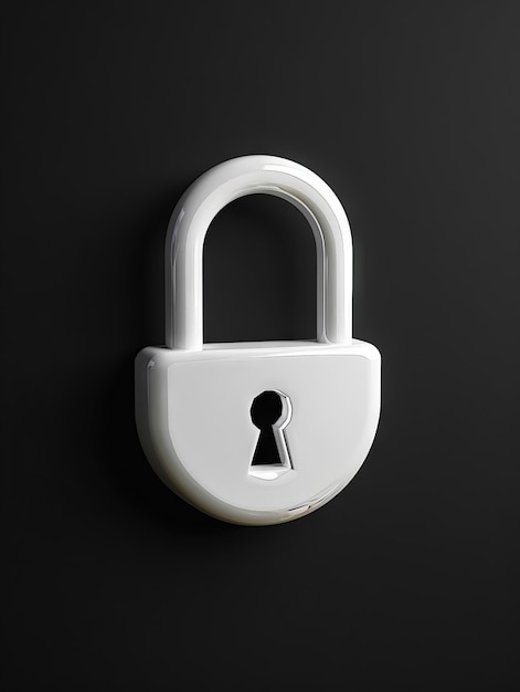 A white padlock on a black background