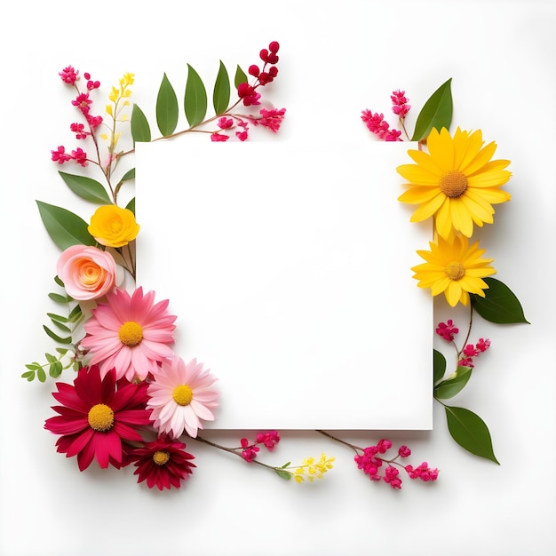 white page with copy space colorful flower and leaf