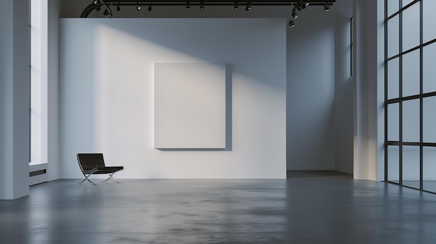 a white painting in a room that has a white frame on the wall