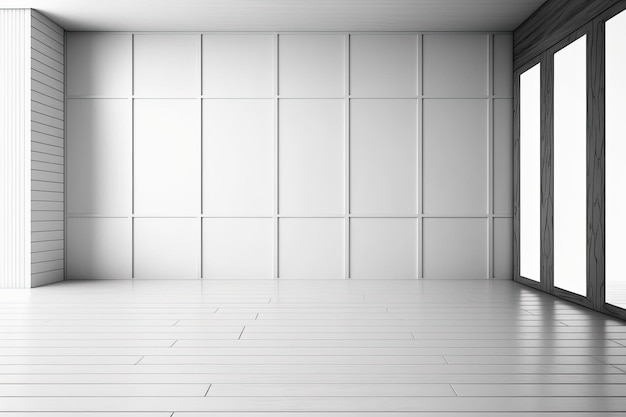 White panels a wooden floor and a template mockup idea in an empty room