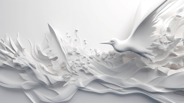 A white paper background with waves in the style of clear and precise bird art neue sachlichkeit monochromatic mastery generat ai