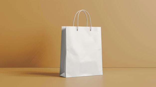 A white paper bag is on a table