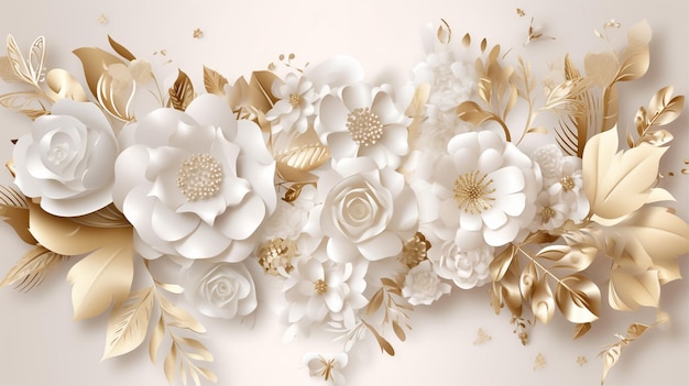 A white paper border with gold flowers and leaves.