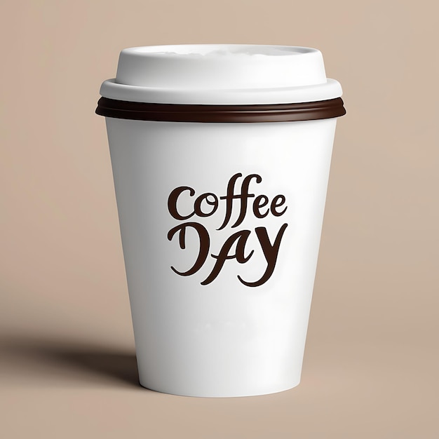 Photo a white paper coffee cup with the words coffee day written in stylish brown lettering