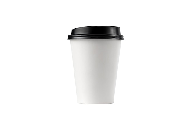 White paper coffee mug with black lid