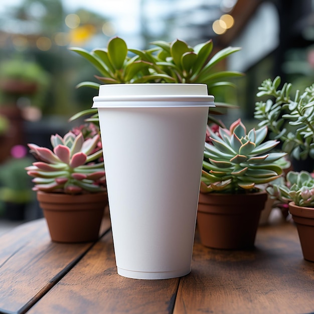 White paper cup on the table