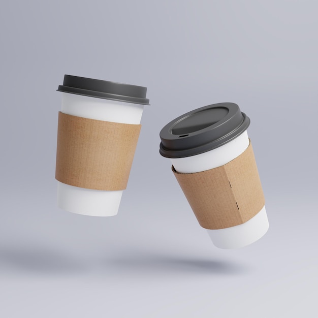 White paper cups of coffee mock up on blank background Black and white Cup Lid