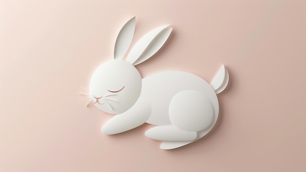 A white paper cutout rabbit on a pink background