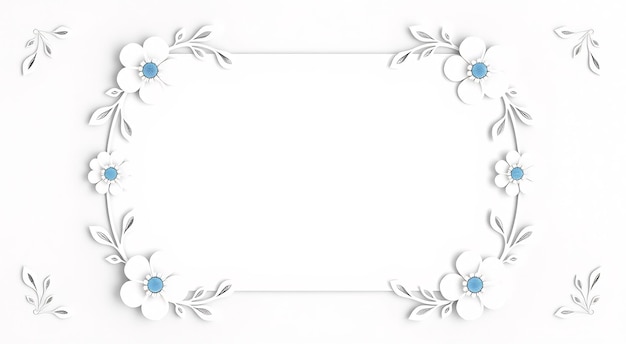 Photo white paper flower frame with blue centers on a white background