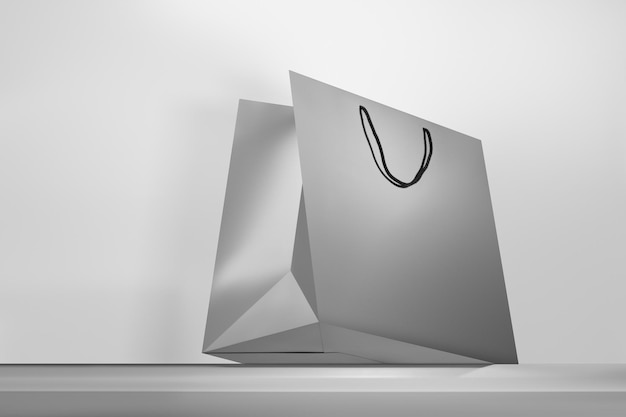 White paper matt shopping bag mockup with black handles