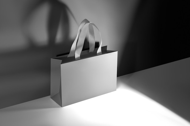 White paper matt shopping bag mockup with grey handles