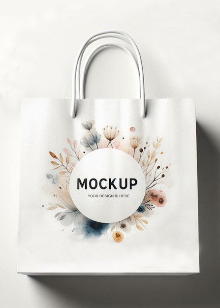 white paper package mockup with flowers