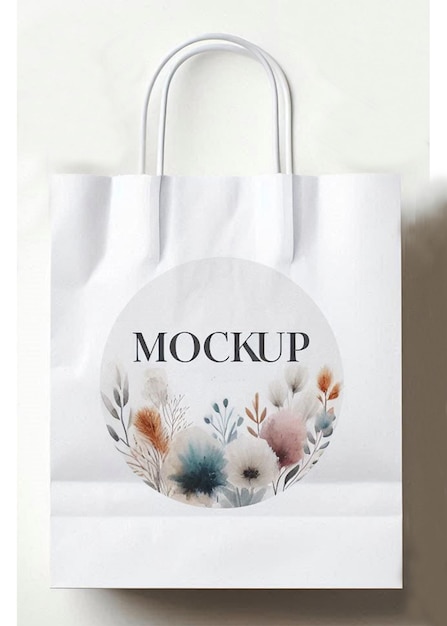 white paper package mockup with flowers