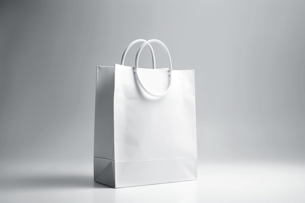 White paper shopping bag mockup on a table 3d rendering Shopping concept