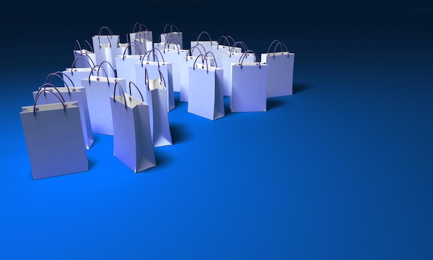 White paper shopping bags against a blue background