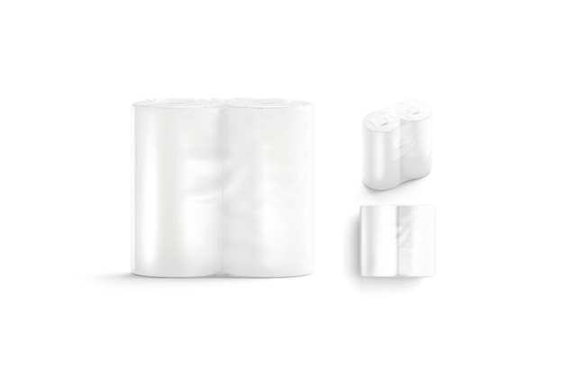 White paper towel transparent pack. Poly roll in cellophane package. Kitchen single-use napkin.